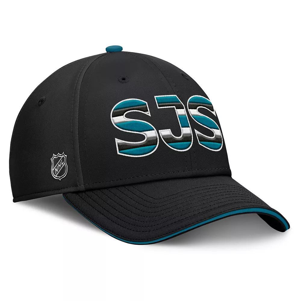 Men's Fanatics Black/Teal San Jose Sharks Authentic Pro Rink Team Code Flex Hat,  Product Image