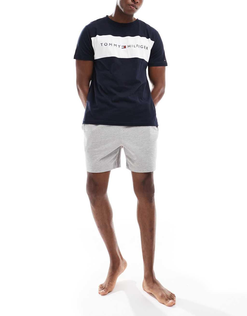 Tommy Hilfiger logo stripe lounge T-shirt in navy Product Image