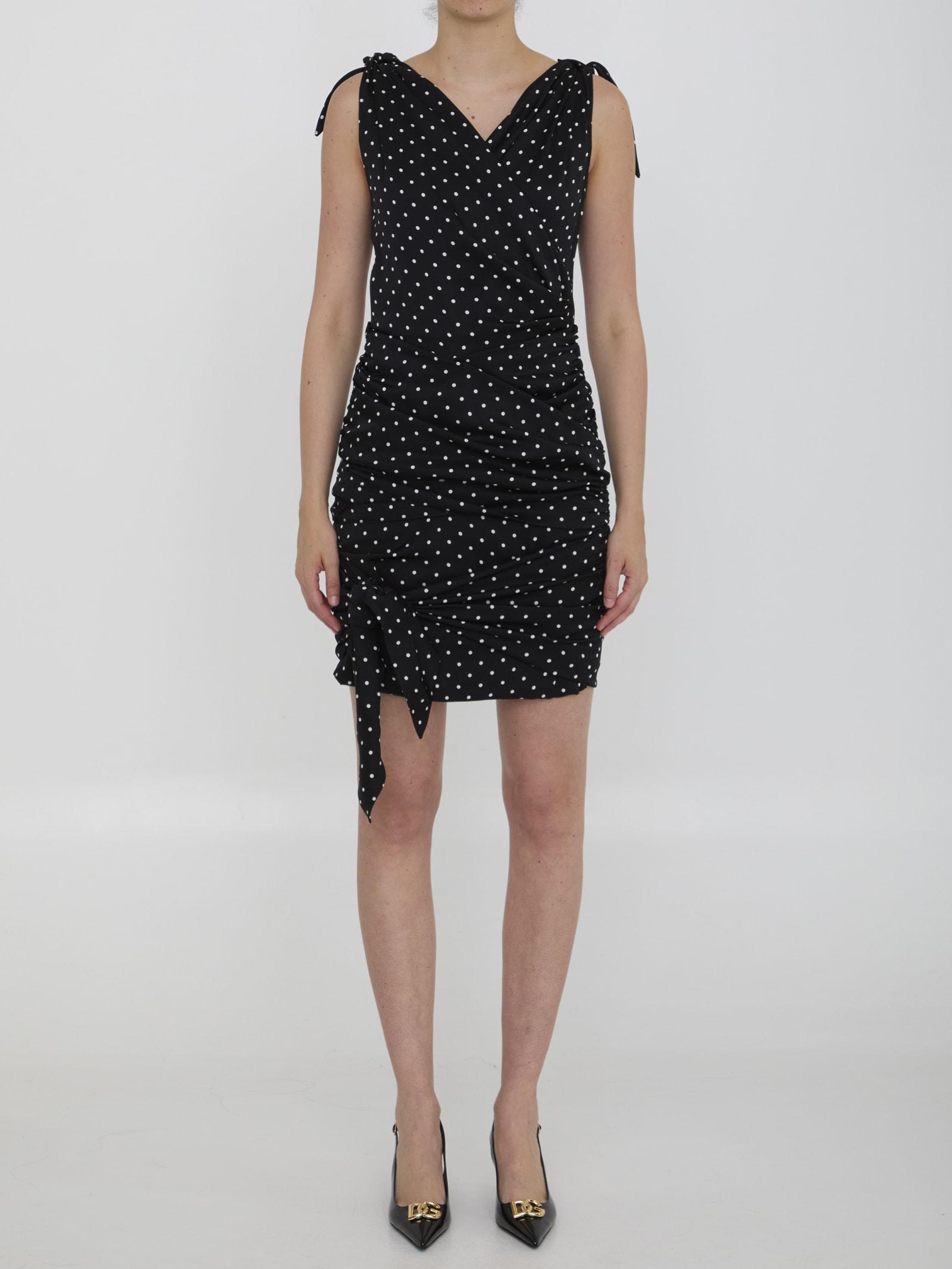 DOLCE & GABBANA Midi Dress With Polka-dot Print In Black Product Image