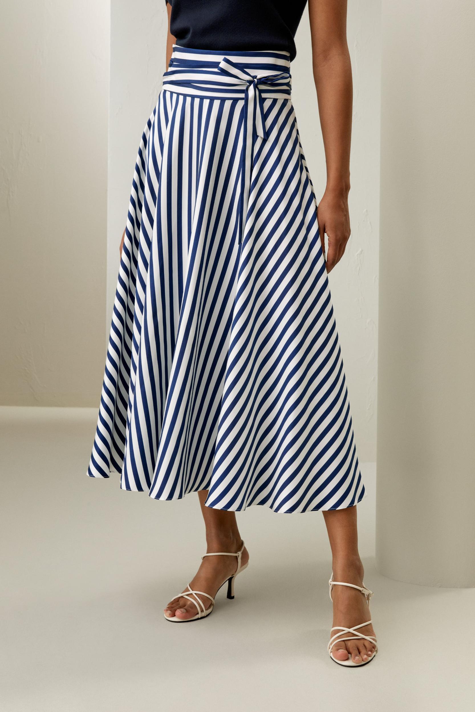 Silk Striped Midi Skirt Product Image