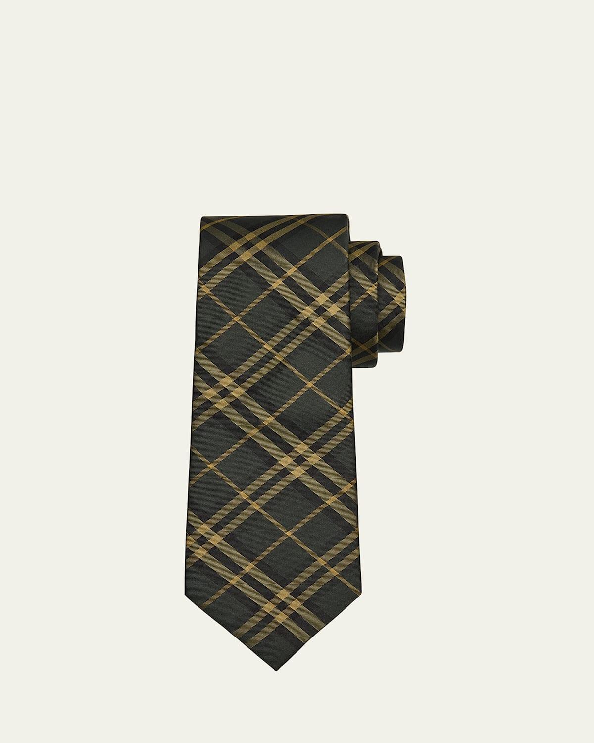 Mens Shadow Check Mulberry Silk Tie Product Image