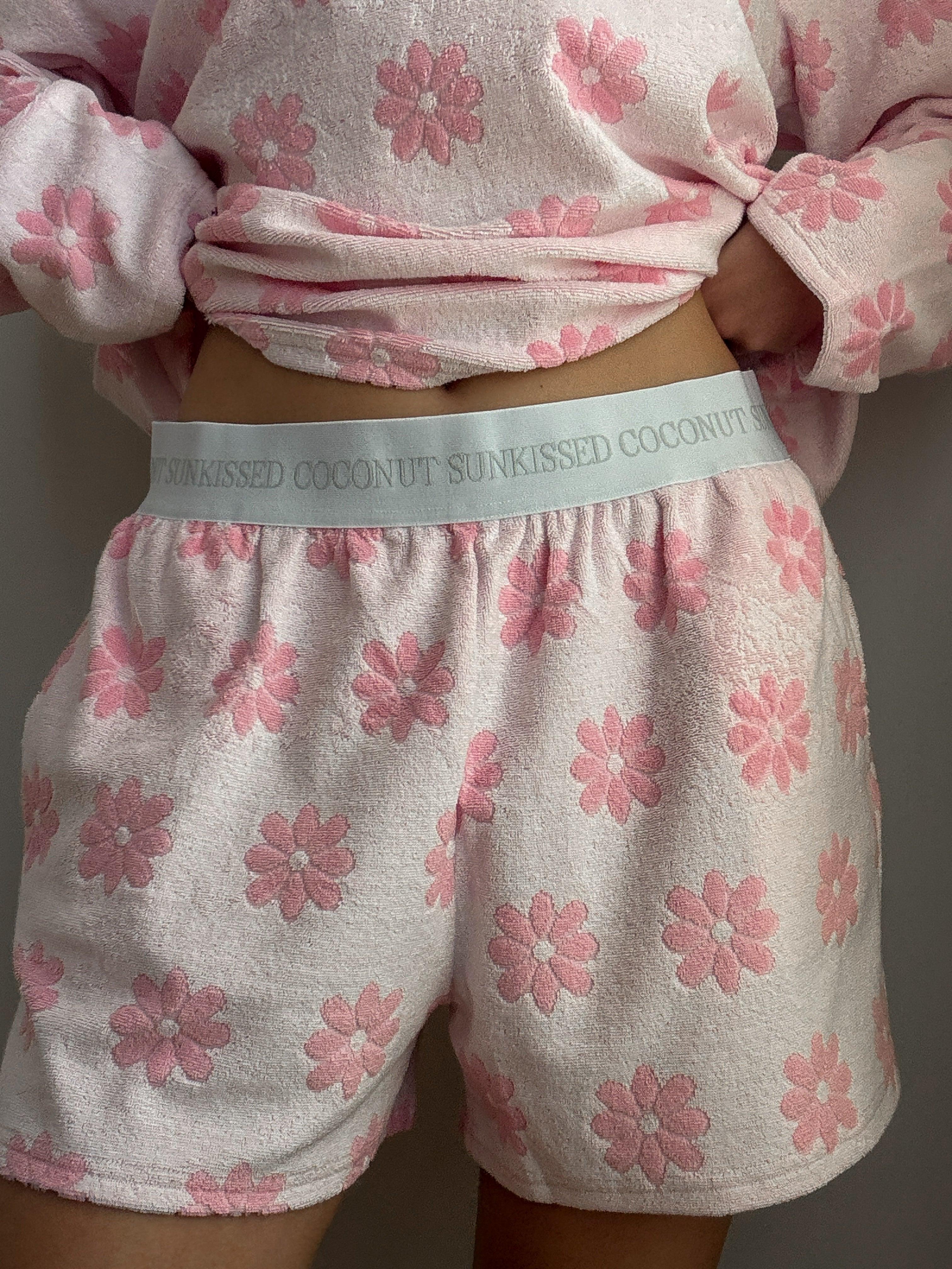 Pink Flower Pajama Shorts Product Image