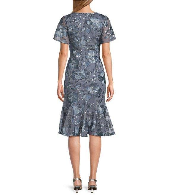 Alex Evenings Short Flutter Sleeve Embroidered Tulle Fit And Flare Midi Dress Product Image