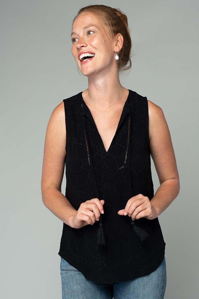 Sleeveless Eyelet Tie Front Tank Top Product Image