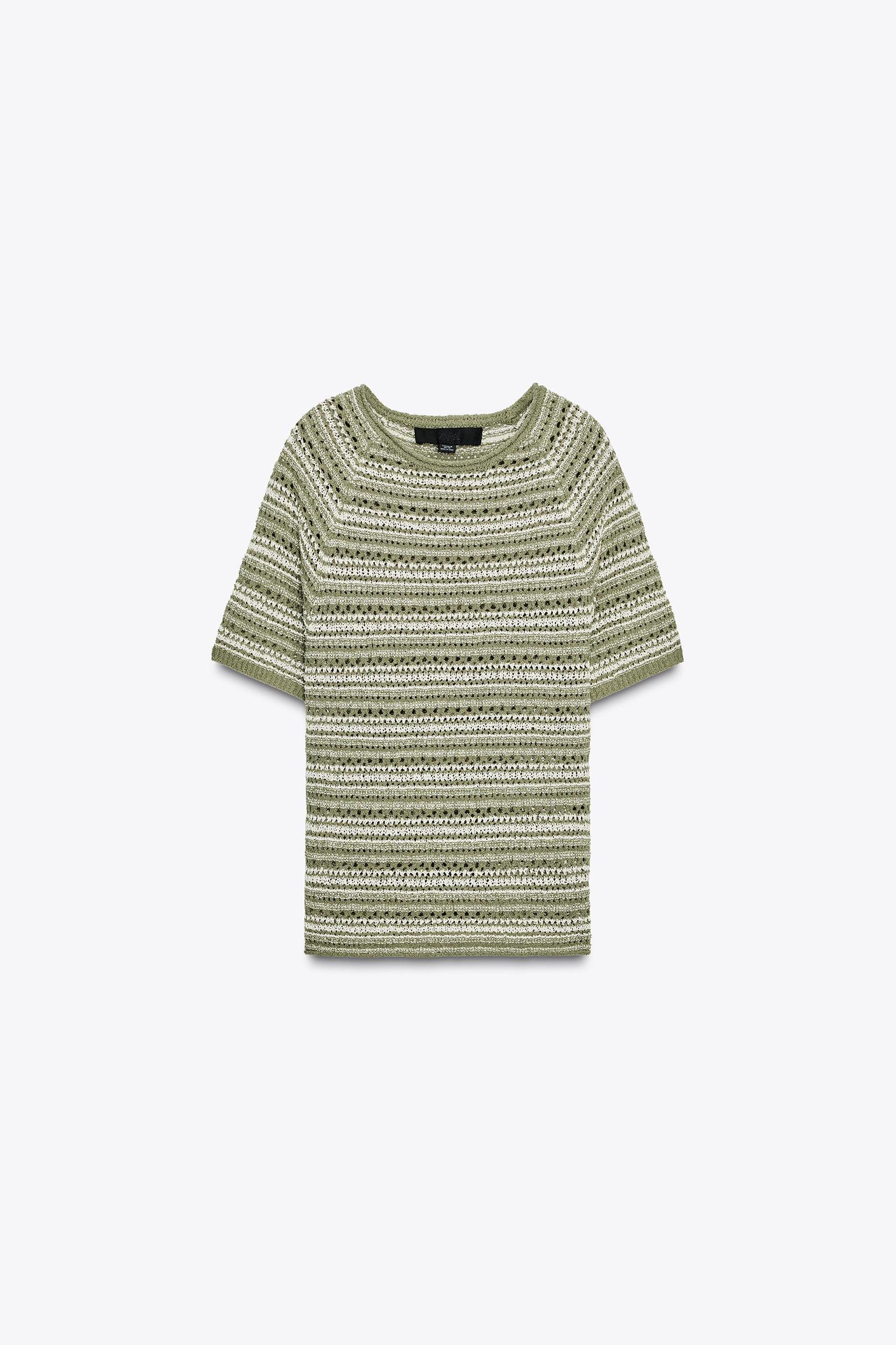 STRIPED TEXTURED KNIT SHORT SLEEVE TOP Product Image