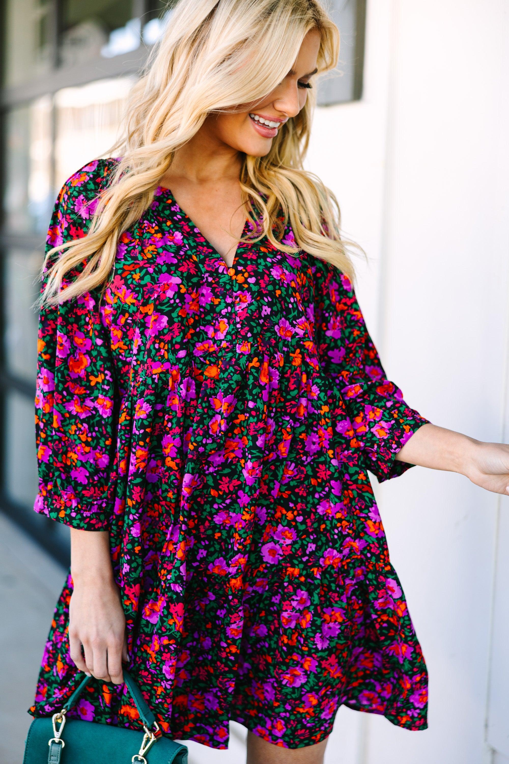 Can't Be Outdone Black Floral Dress Female Product Image