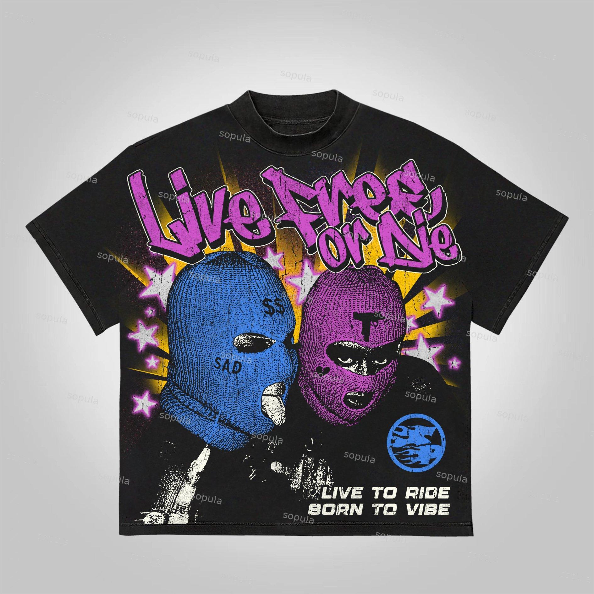 Sopula Vintage Distressed Streetwear With Gang-Inspired Character Graphics Cotton T-Shirt Product Image