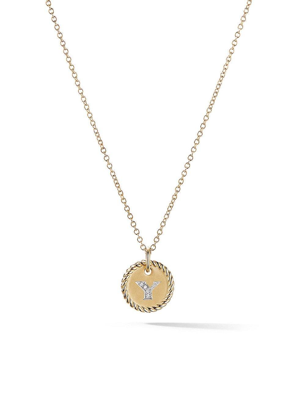 Womens Initial Charm Necklace in 18K Yellow Gold with Pav Diamonds Product Image