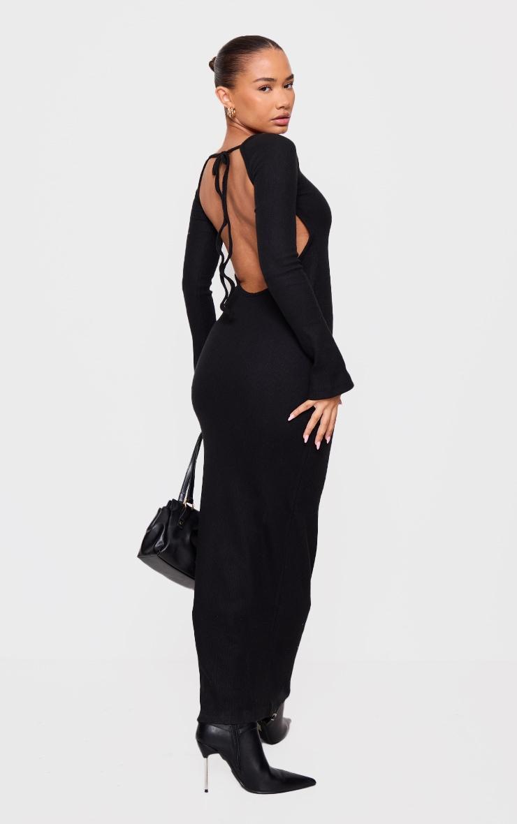 Petite Black Heavy Brushed Rib Tie Back Maxi Dress Product Image