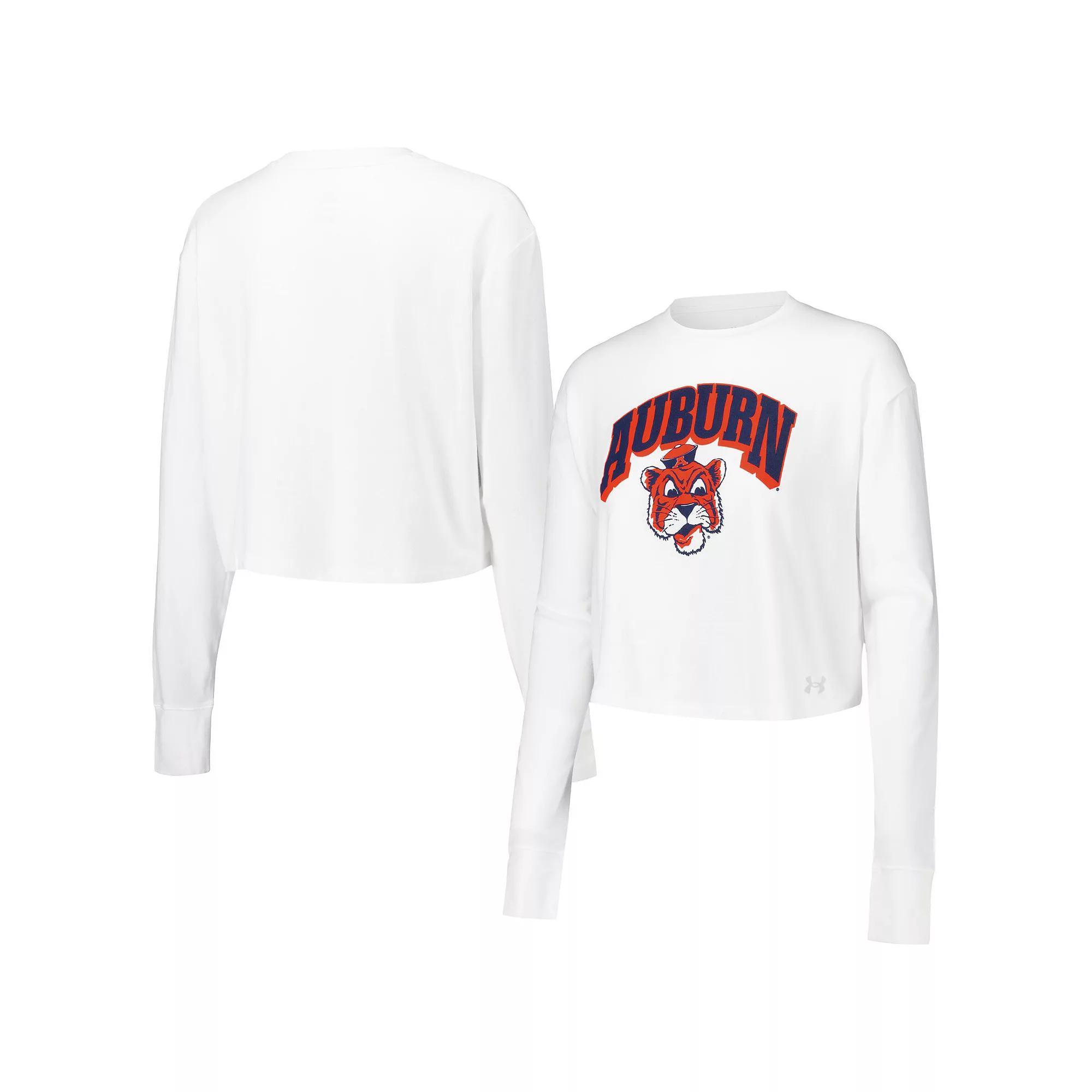 Women's Under Armour White Auburn Tigers Inline All Day Tri-Blend Cropped Long Sleeve T-Shirt,  Product Image