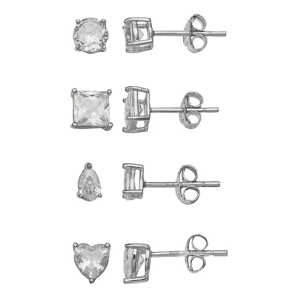 PRIMROSE Sterling Silver Cubic Zirconia Earring Set, Women's, Silver Tone Product Image