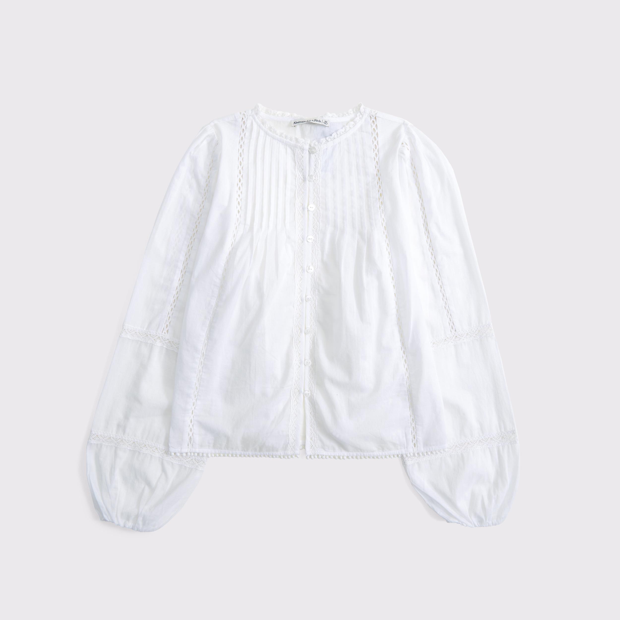 Long-Sleeve Lace-Trim Top Product Image