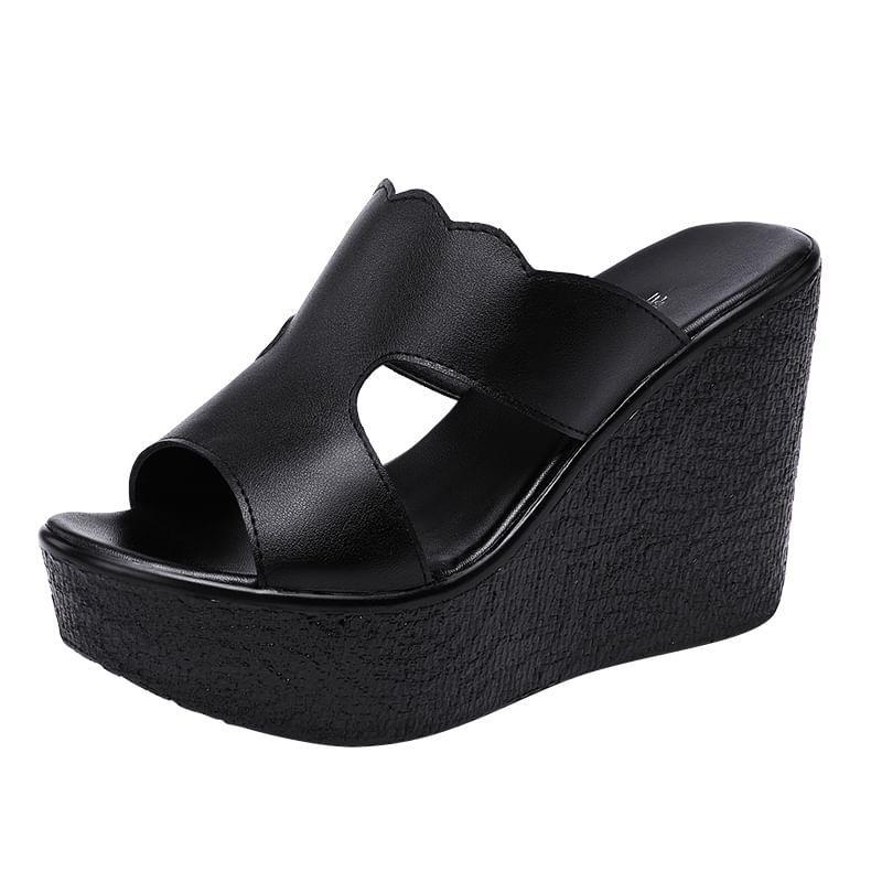 Cutout Platform Wedge Slide Sandals Product Image