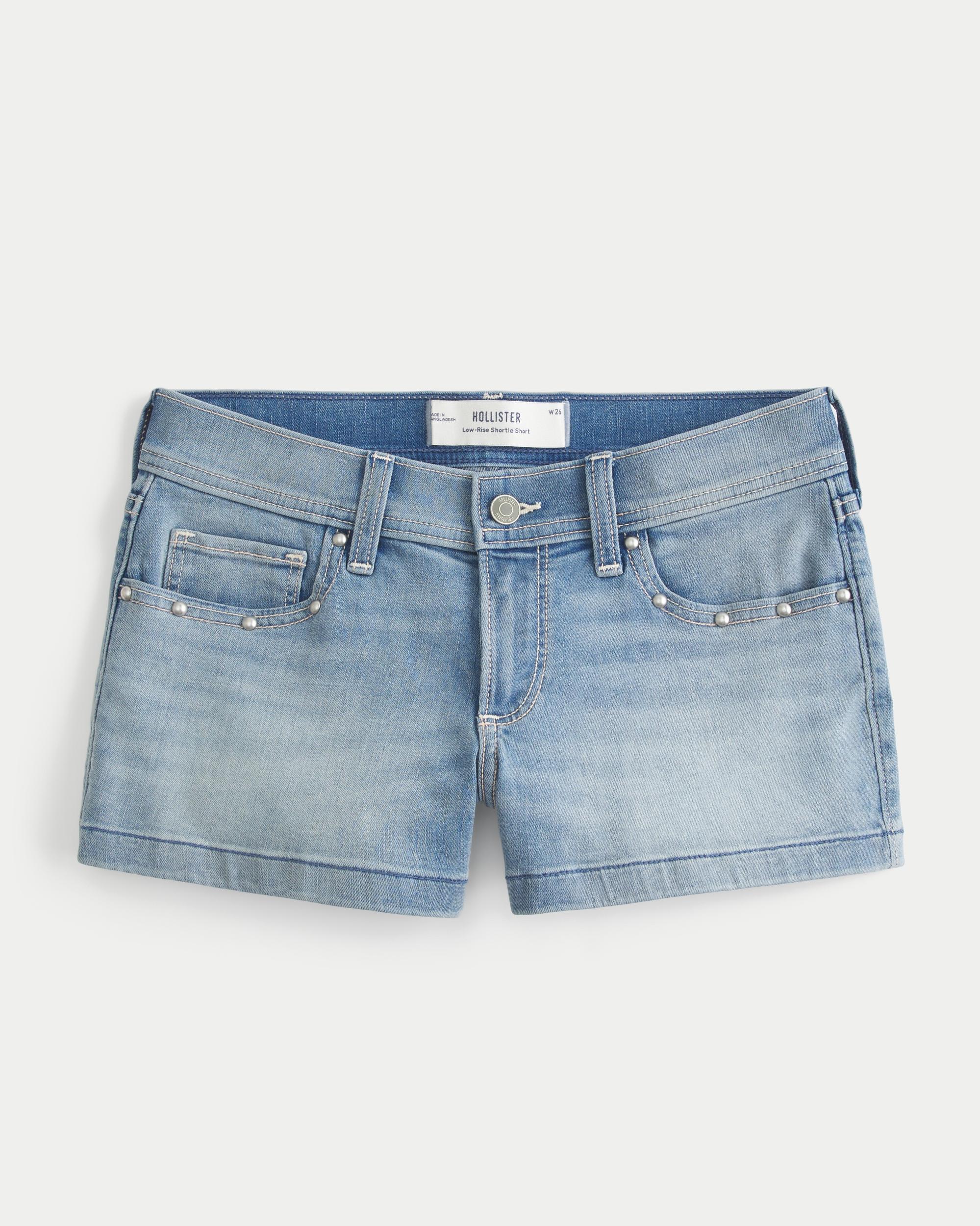 Low-Rise Light Wash Denim Shortie Shorts Product Image