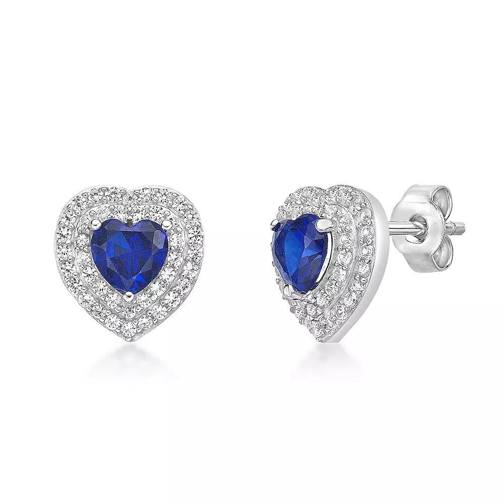 Gemminded Sterling Silver Lab-Created Sapphire & Lab-Created White Sapphire Earrings, Women's Product Image