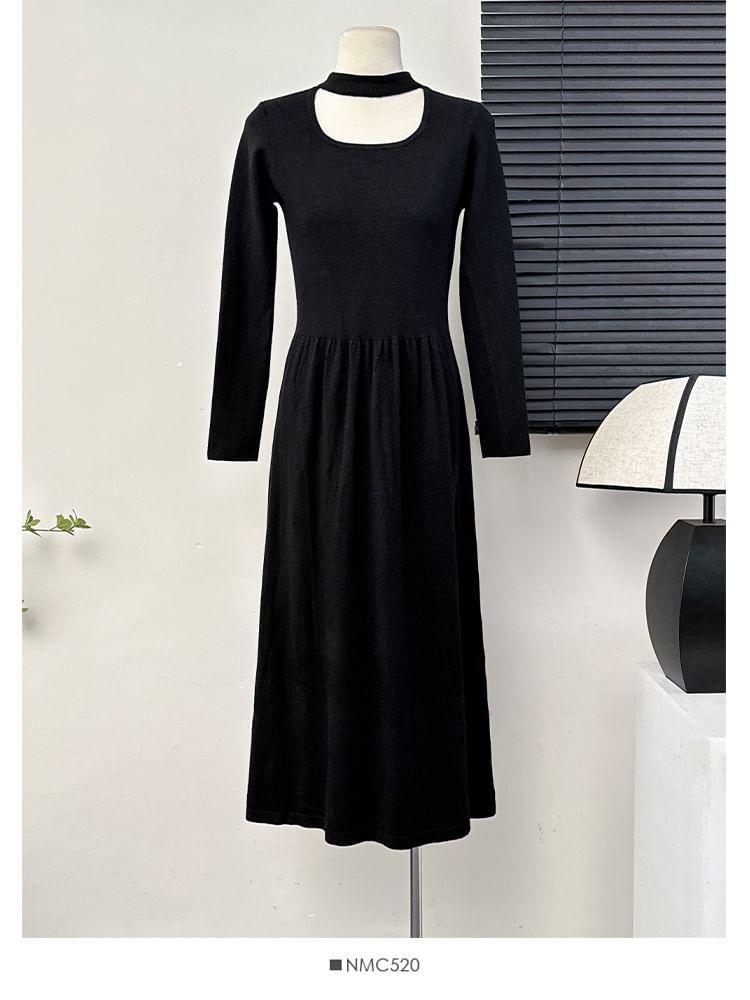 Window-Front Choker A-Line Dress in 6 Colors Product Image