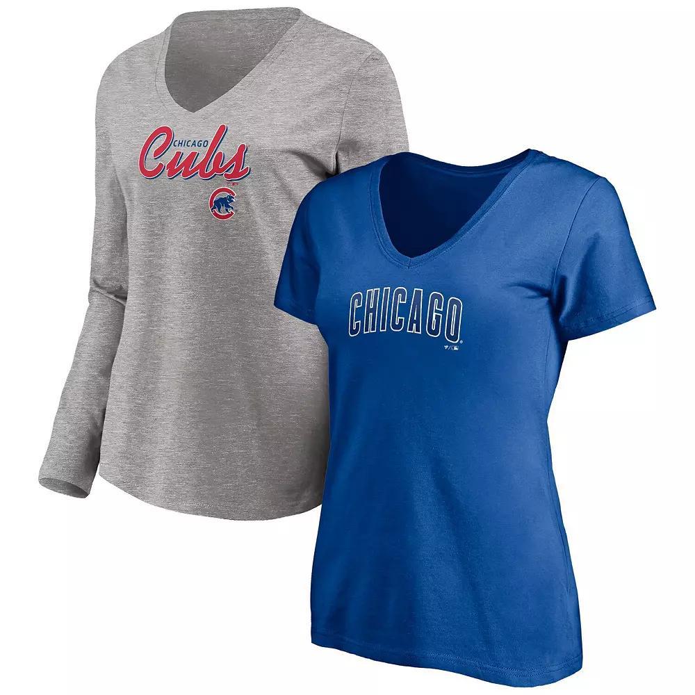 Women's Fanatics Branded Royal/Heathered Gray Chicago Cubs Team V-Neck T-Shirt Combo Set, Size: Small Product Image