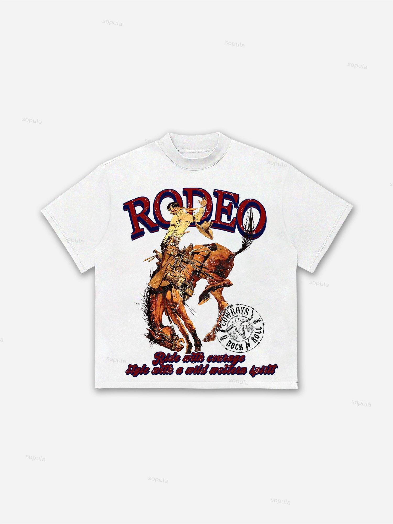 Rodeo Cowboy Graphic Print Cotton T-shirt Product Image