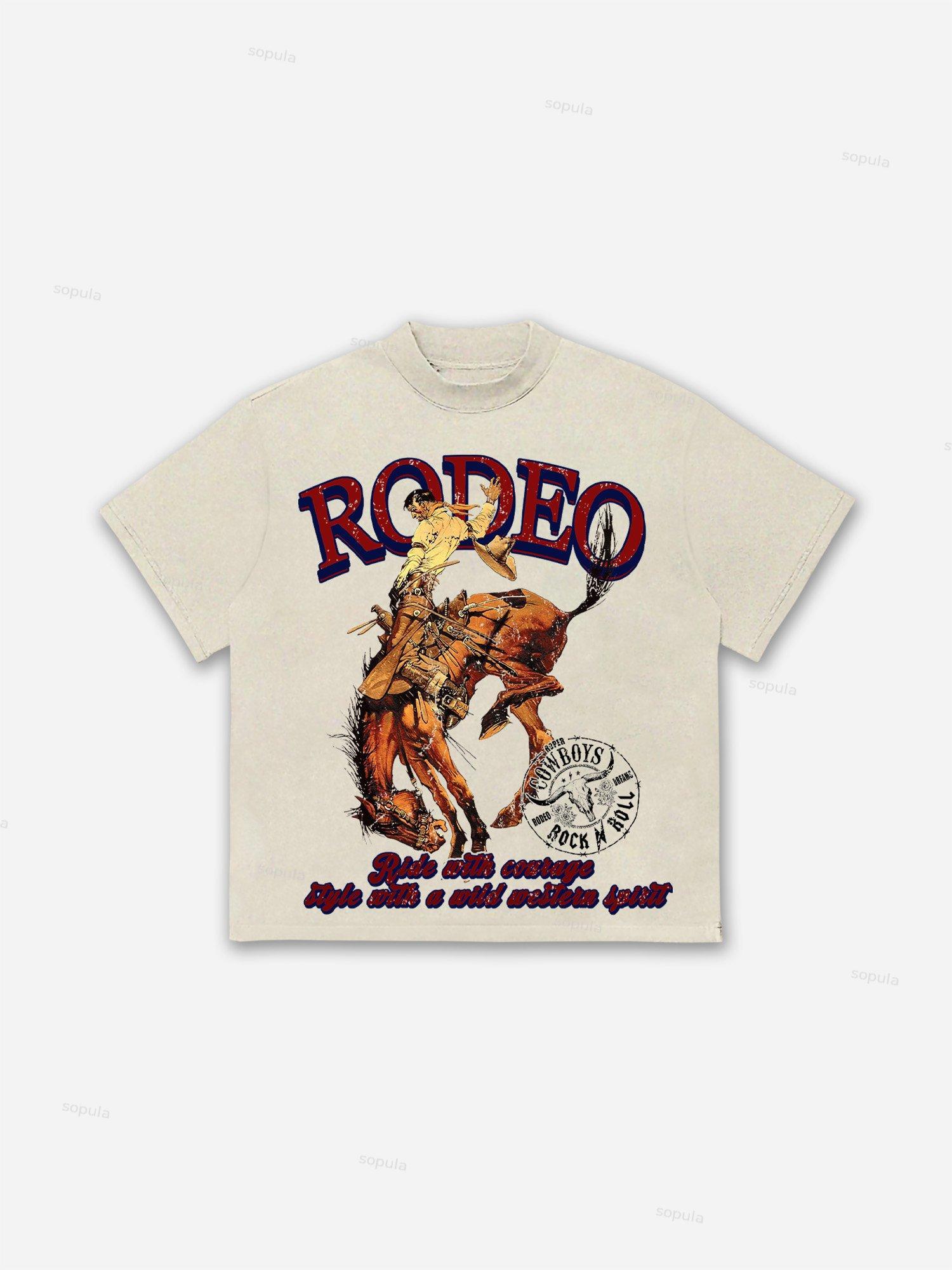Rodeo Cowboy Graphic Print Cotton T-shirt Product Image