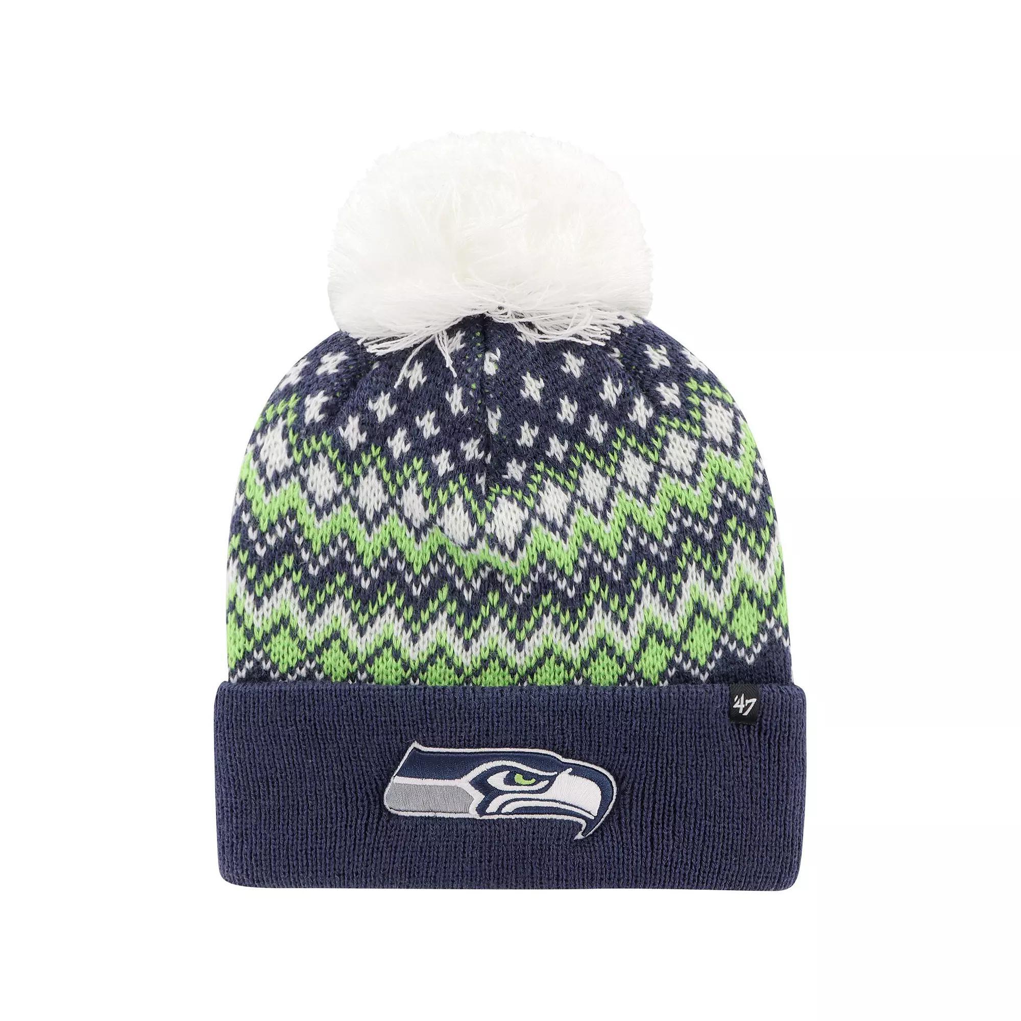 Women's '47 College Navy Seattle Seahawks Elsa Cuffed Knit Hat with Pom, Blue Product Image