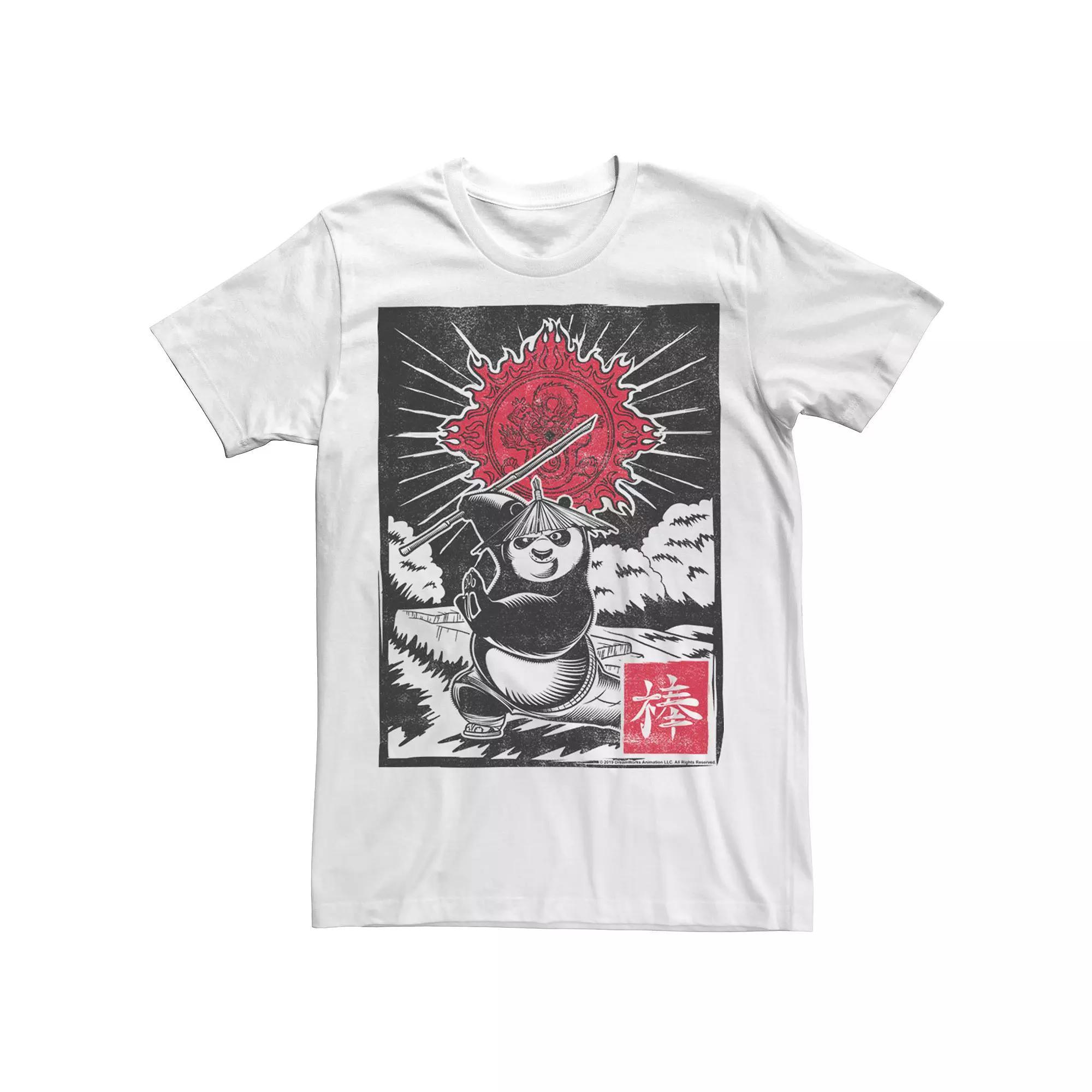 Men's Kung Fu Panda Master Po Action Pose Woodcut Poster Tee, Size: XXL, White Product Image