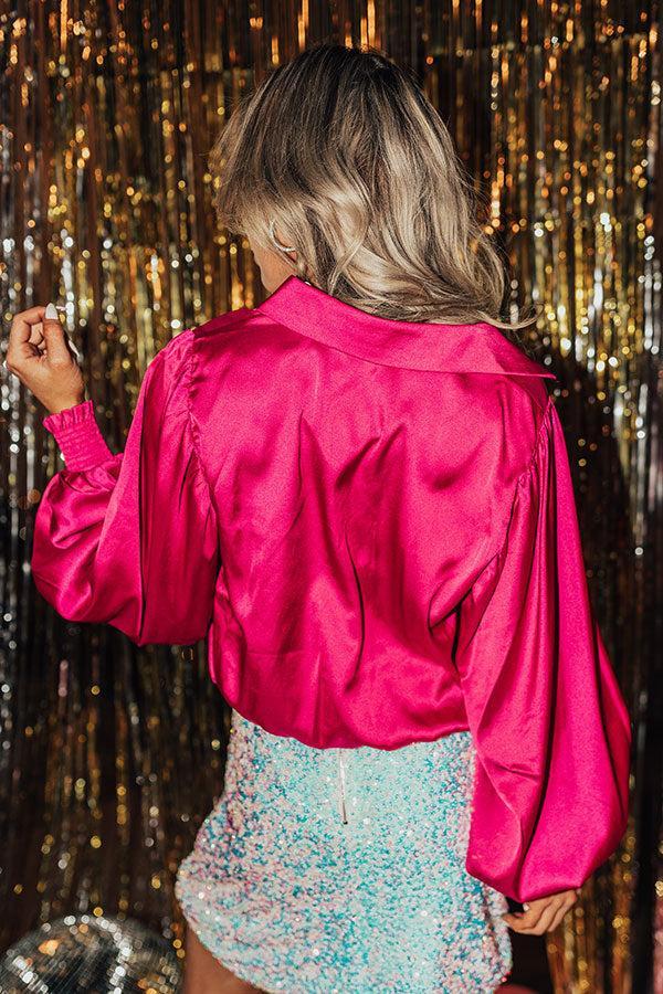 Prosecco Float Satin Top In Fuchsia Product Image