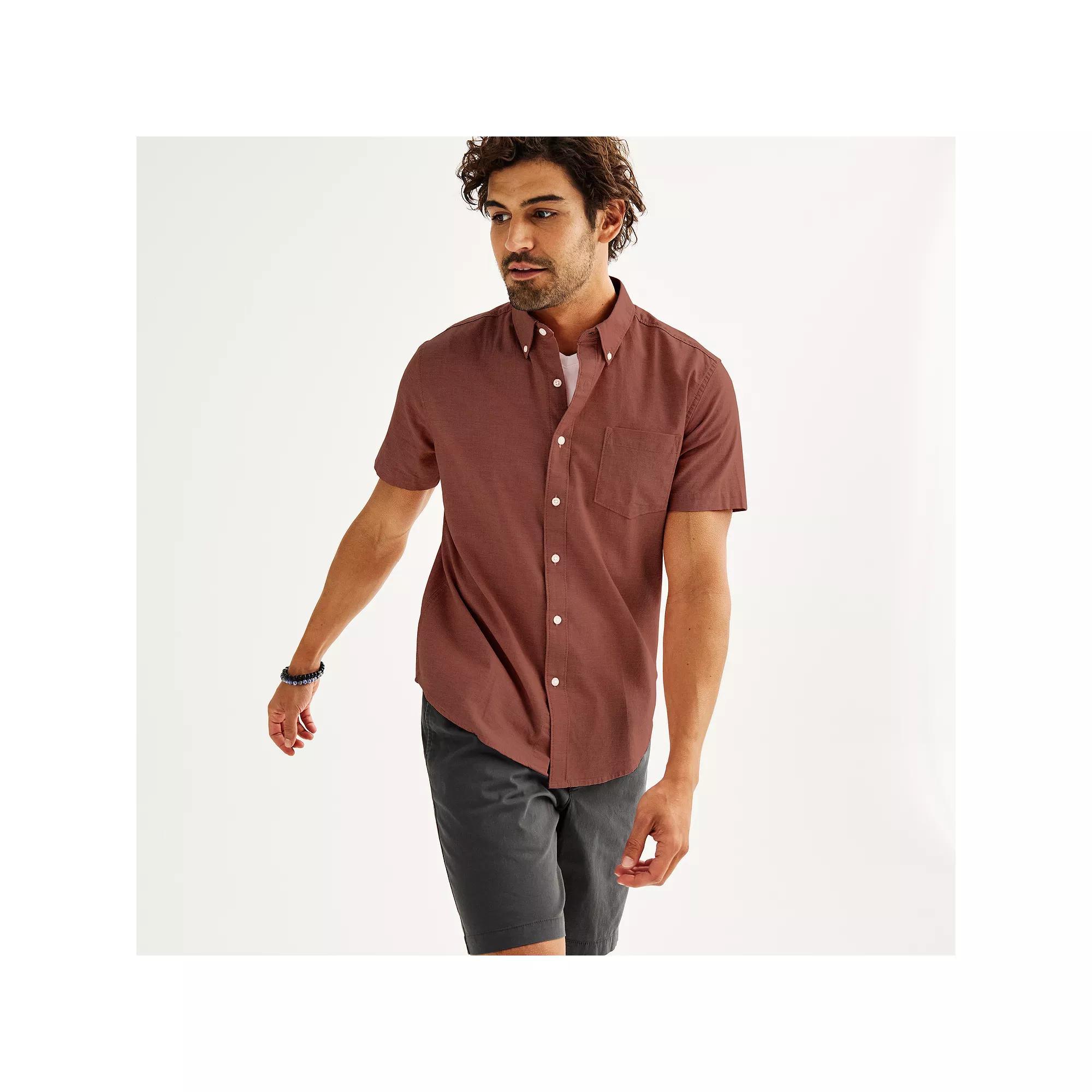 Men's Sonoma Goods For Life® Short Sleeve Perfect Length Button Down Shirt, Size: Small, Pink Product Image