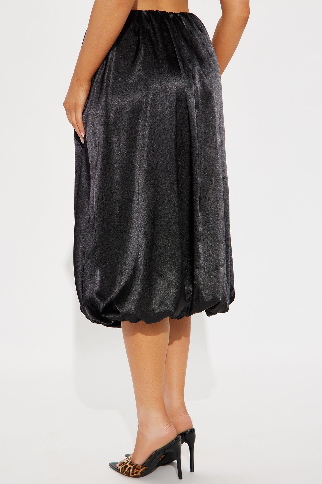 Tell You More Satin Bubble Midi Skirt - Black Product Image