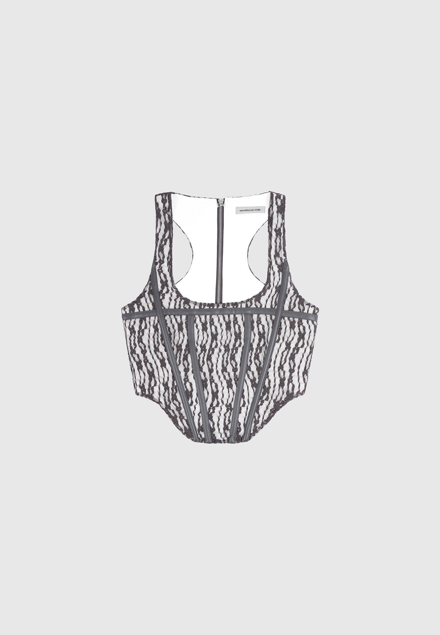 Lace with Leather Corset Top - Grey Female Product Image