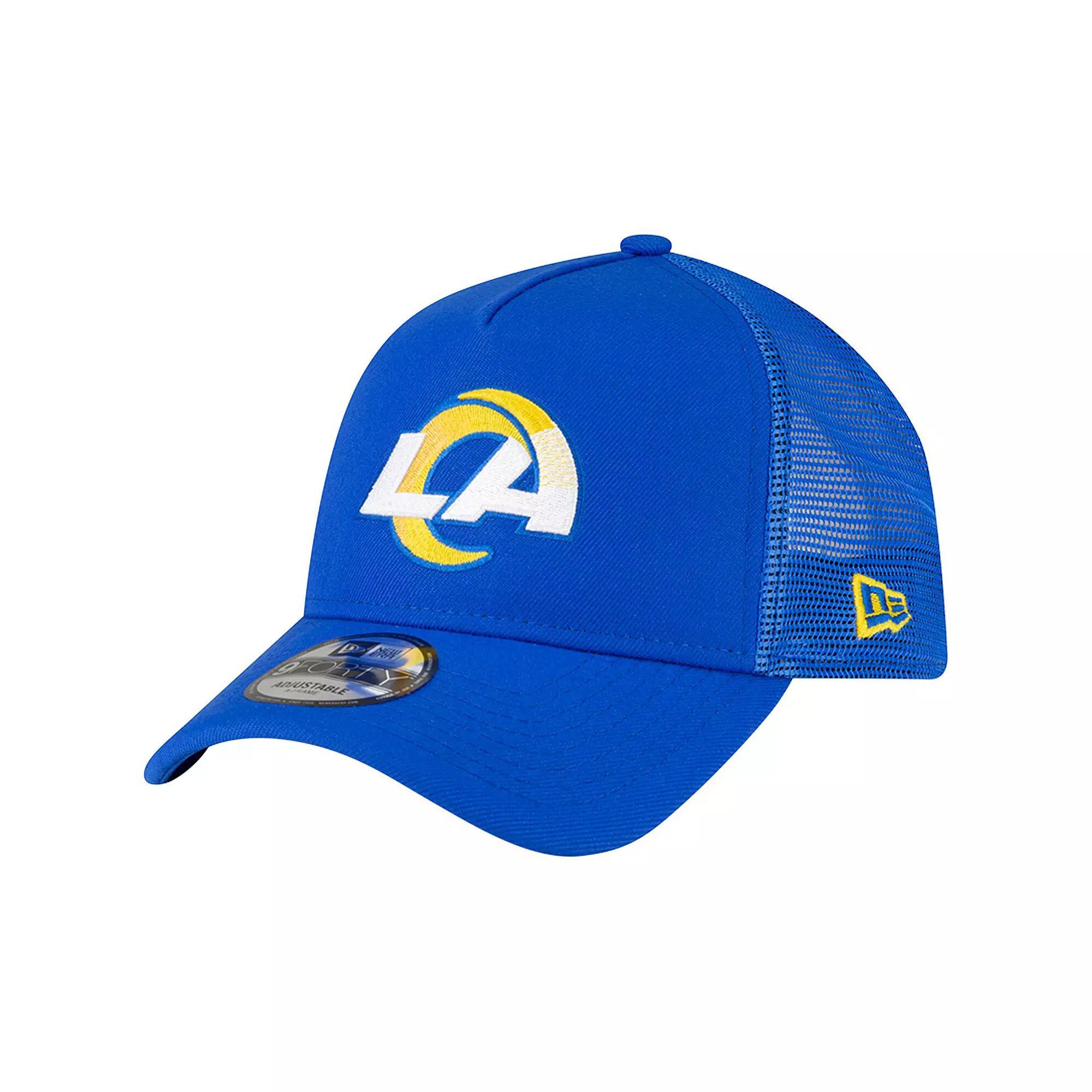 Men's New Era Royal Los Angeles Rams  A-Frame Trucker 9FORTY Adjustable Hat, Blue Product Image