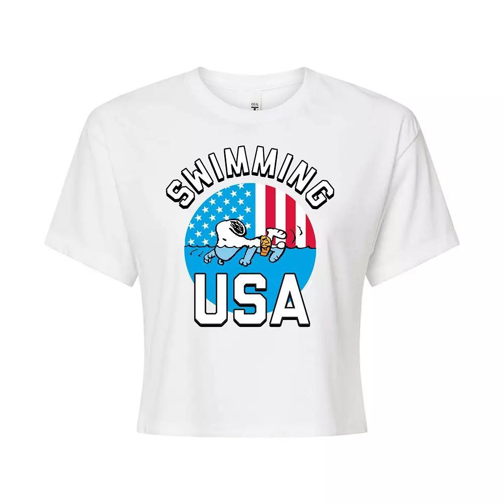 Juniors' Peanuts Snoopy USA Swimming Cropped Tee, Girl's,  Product Image