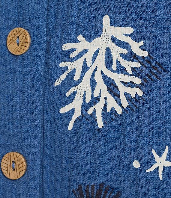 Ali Miles Woven Novelty Abstract Fish Print Wire Collar 3/4 Roll-Tab Sleeve Button Front Tunic Product Image