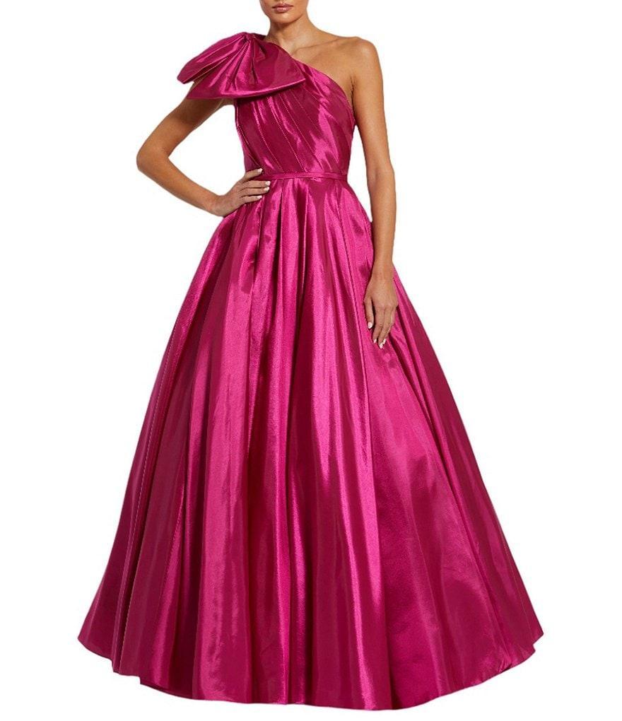Mac Duggal Taffeta Faille One-Shoulder Neck Sleeveless Bow Detail Gown Product Image