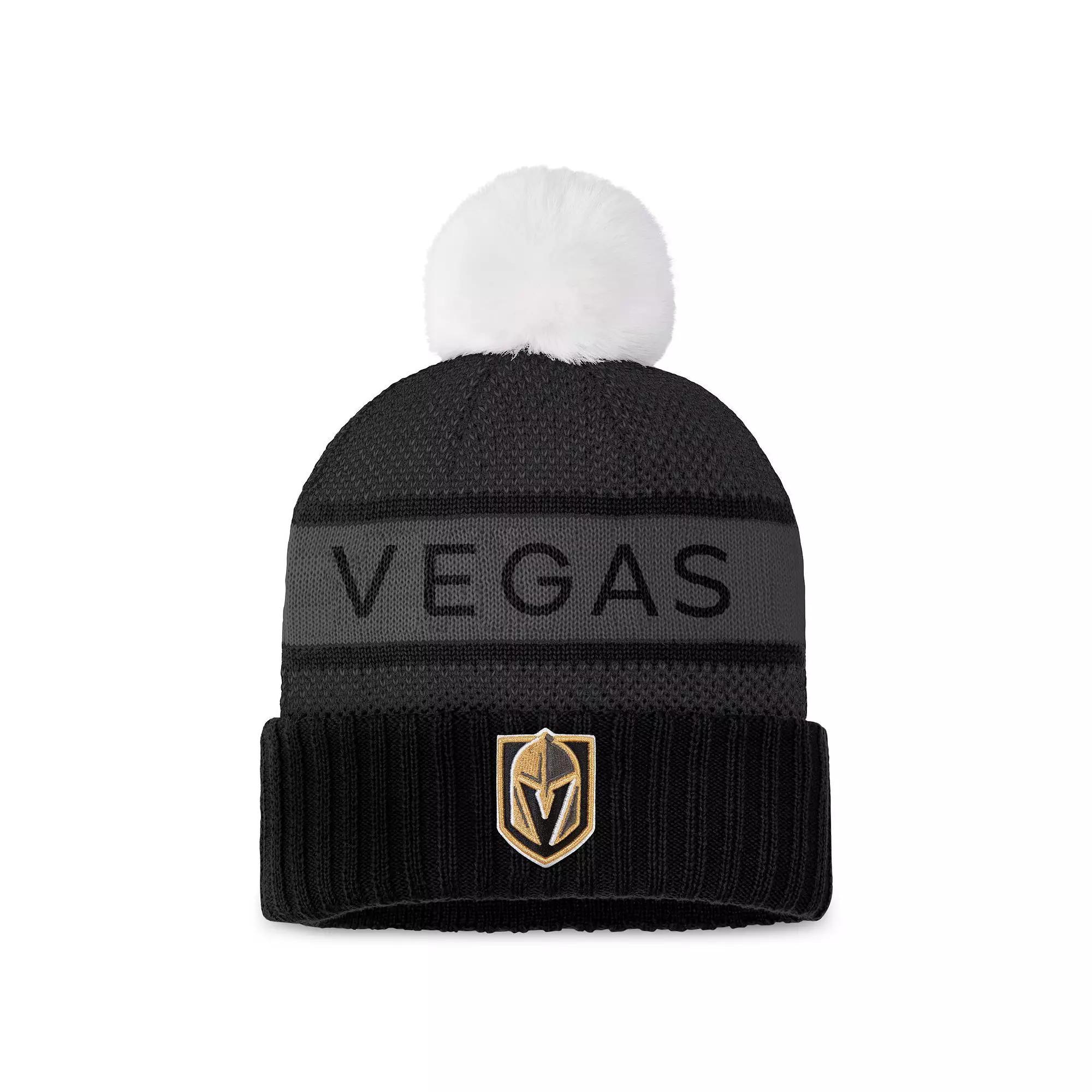 Women's Fanatics Branded Black Vegas Golden Knights Authentic Pro Rink Cuffed Knit Hat with Pom, Lvk Black Product Image