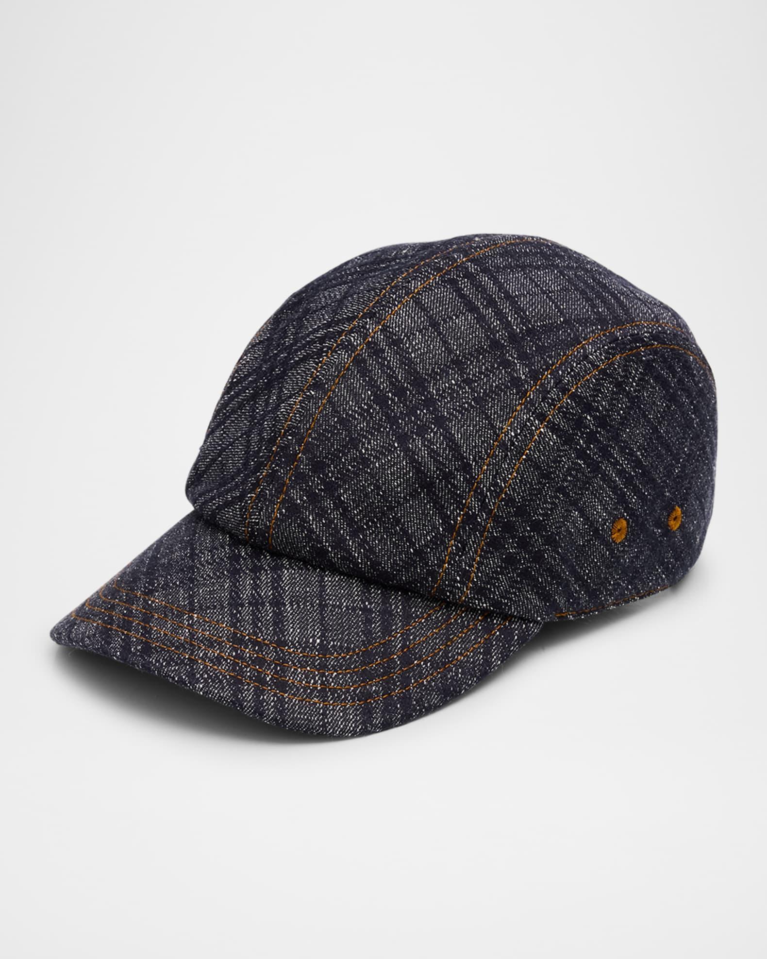 Mens Check Denim Baseball Cap Product Image