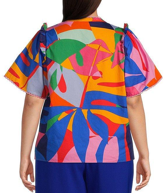 Sugarlips Plus Size Tropical Abstact Printed Flutter Sleeve Poplin Top Product Image