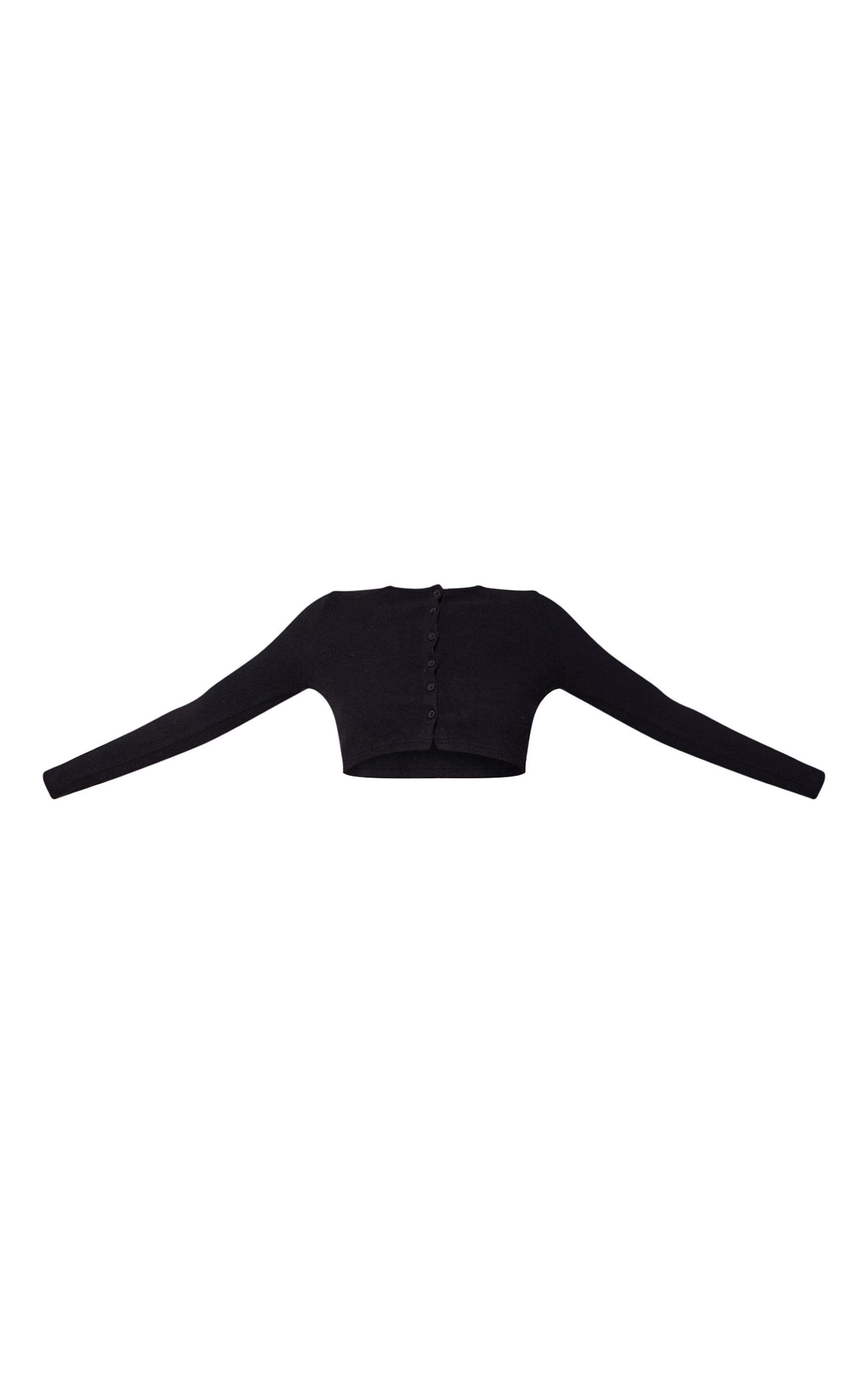 Black Brushed Rib Button Front Cardigan Product Image