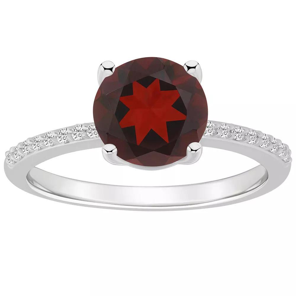 Alyson Layne 14k White Gold Round Garnet & 1/10 Carat T.W. Diamond Ring, Women's, Size: 9 Product Image