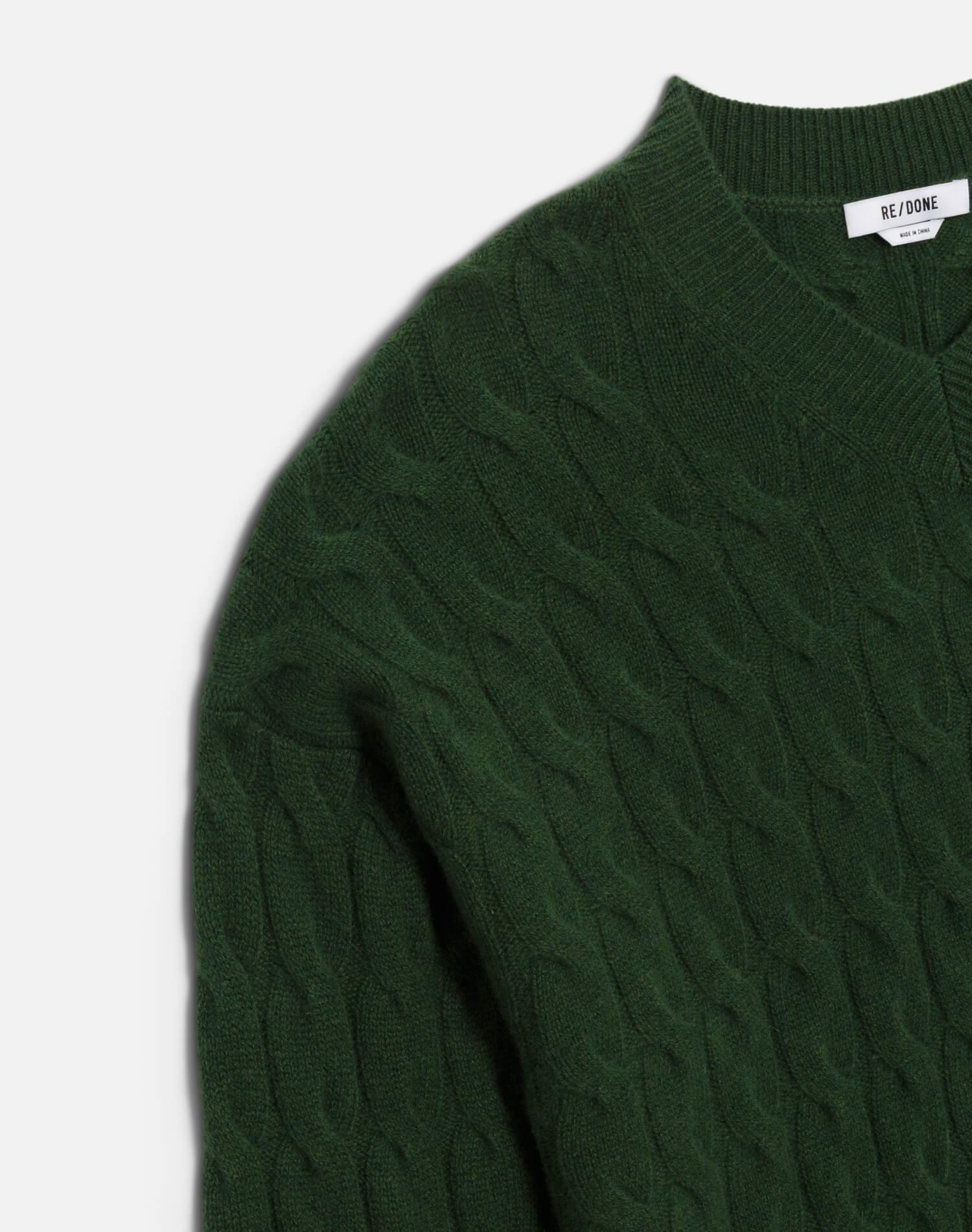 Cable V Neck Pullover - Cedar Product Image