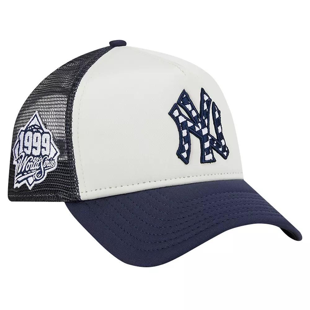 Men's New Era White/Navy New York Yankees Checkered Flag A-Frame Trucker 9FORTY Adjustable Hat Product Image