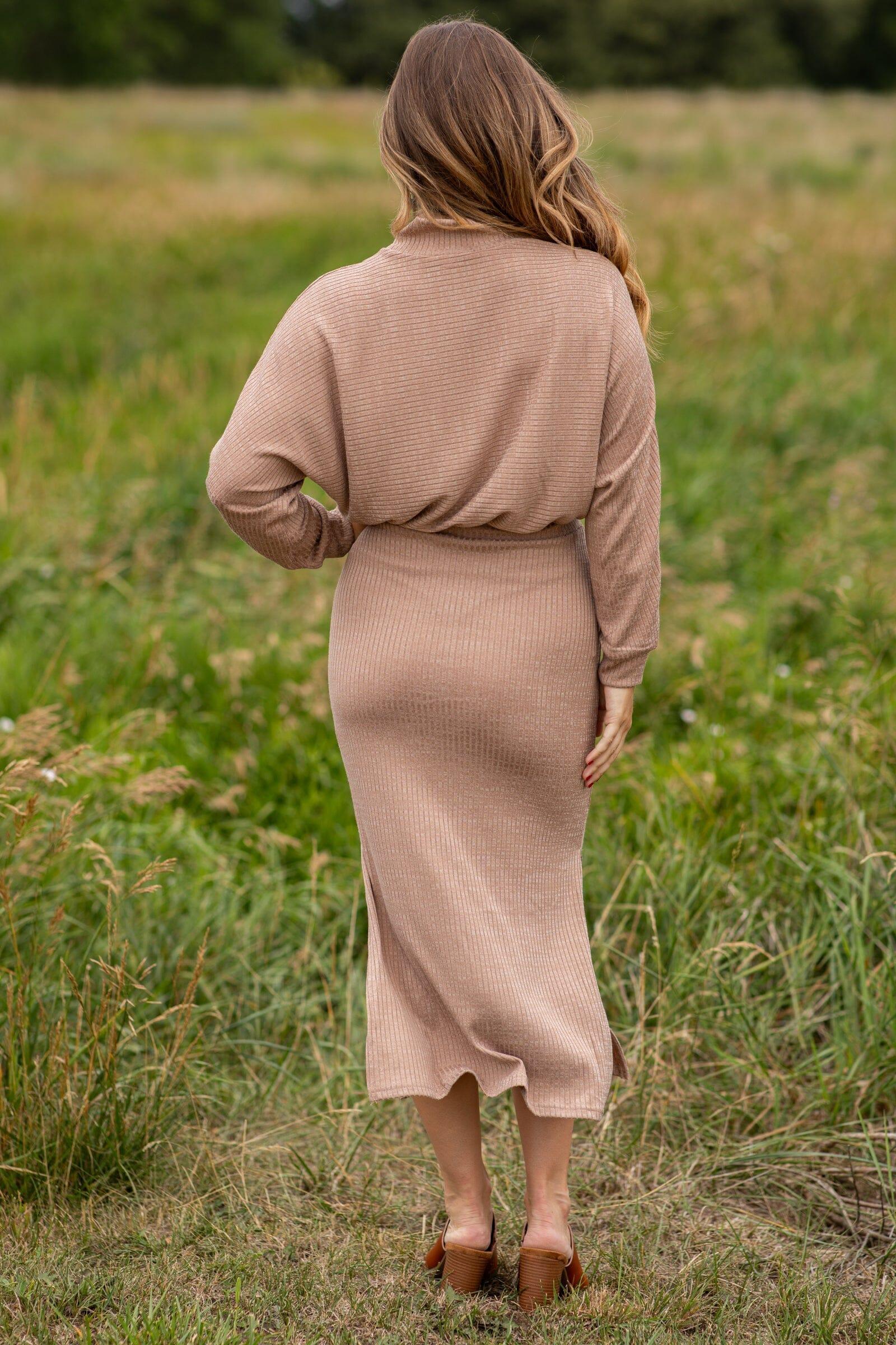 Mocha Ribbed Mock Neck Sweater Dress Product Image