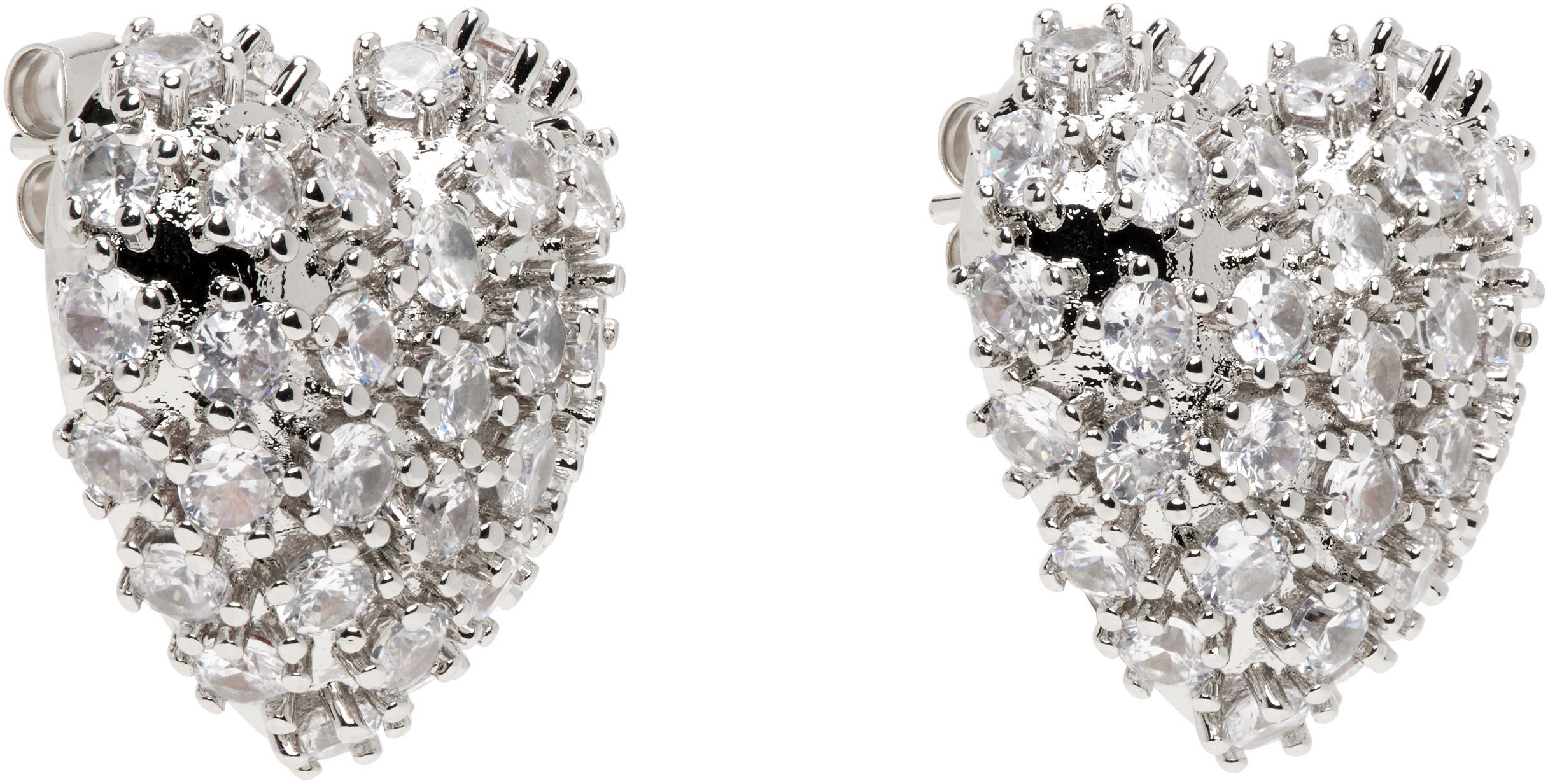 JUSTINE CLENQUET Silver Heart Crystal Earrings In Palladium Product Image