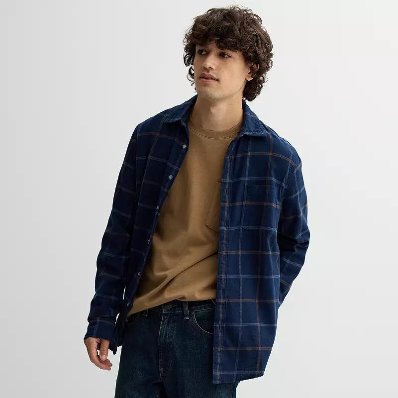 Mens Sonoma Goods For Life One Pocket Flannel Button-Down Shirt Blue Window Pane Plaid Product Image