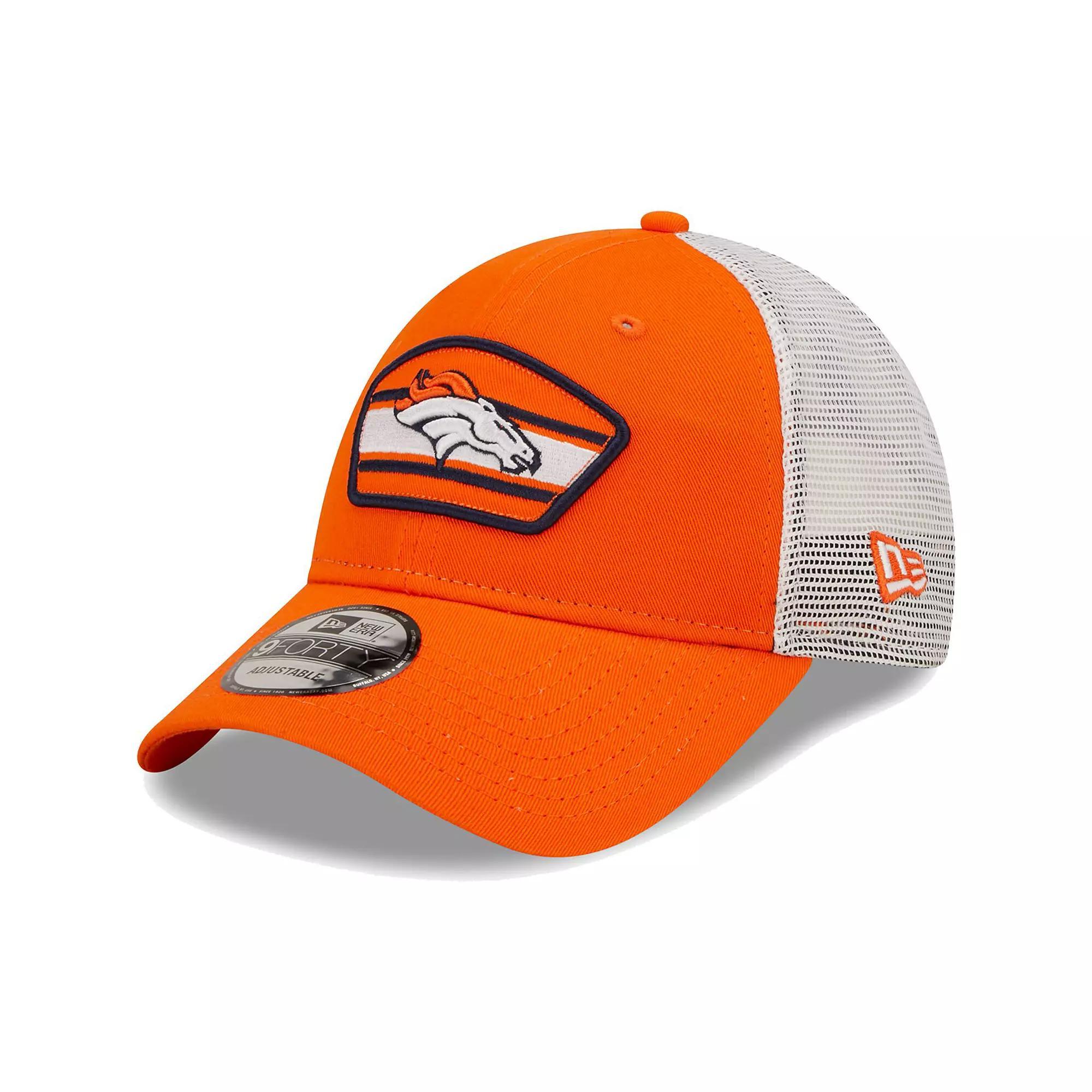 Men's New Era Orange/White Denver Broncos Logo Patch Trucker 9FORTY Snapback Hat Product Image