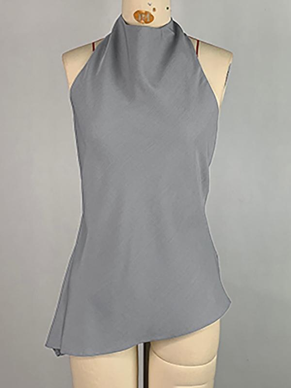 Sleeveless Solid Color Stand Collar Vest Top Product Image