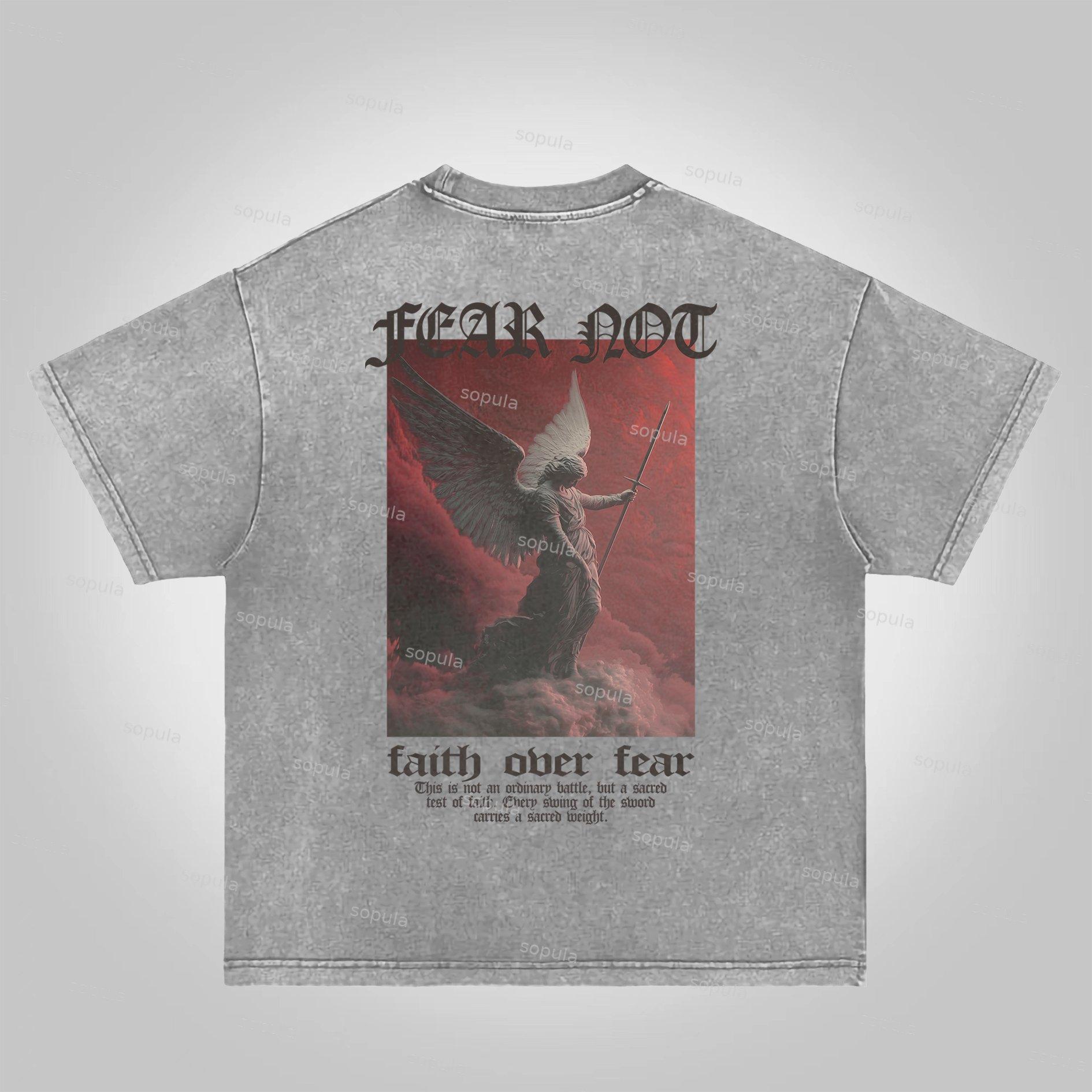 Sopula Fear Not-faith Over Fear Print Graphic Acid Washed T-shirt Product Image