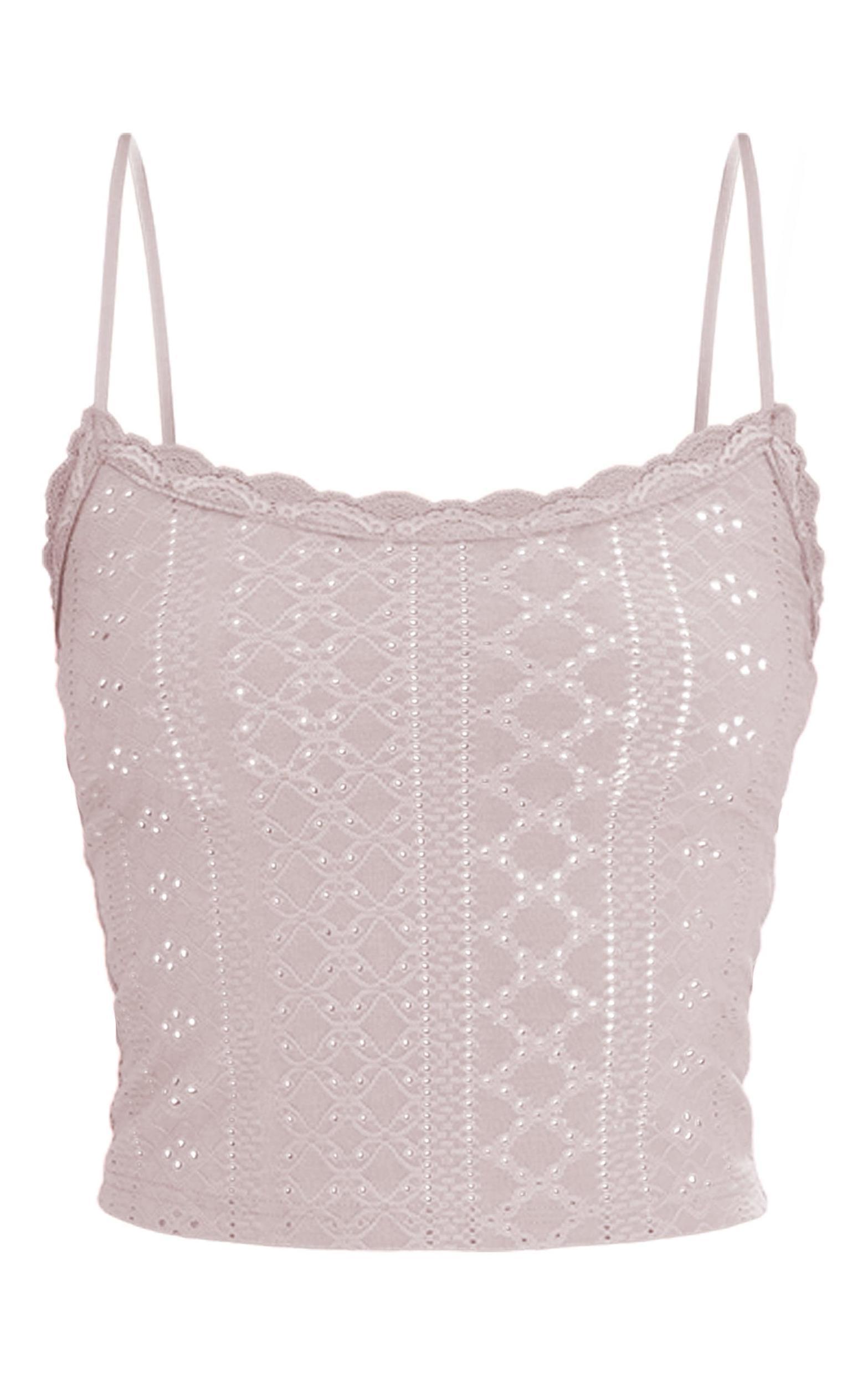 Grey Textured Stretch Lace Trim Bow Strap Cami Product Image