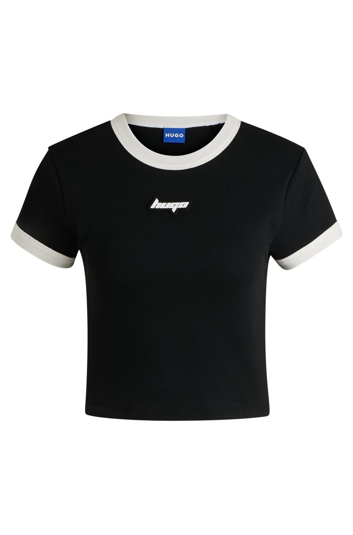 HUGO - Cropped ringer T-shirt in cotton with graphic print - Black Product Image