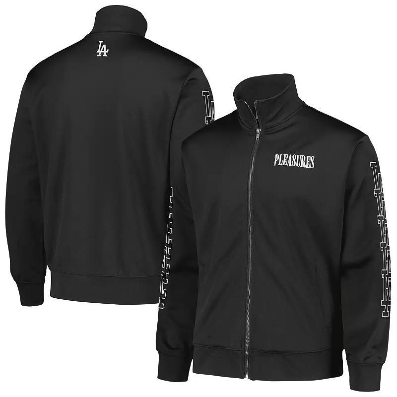 Men's PLEASURES Black Los Angeles Dodgers Pitcher Full-Zip Track Jacket, Size: Small Product Image