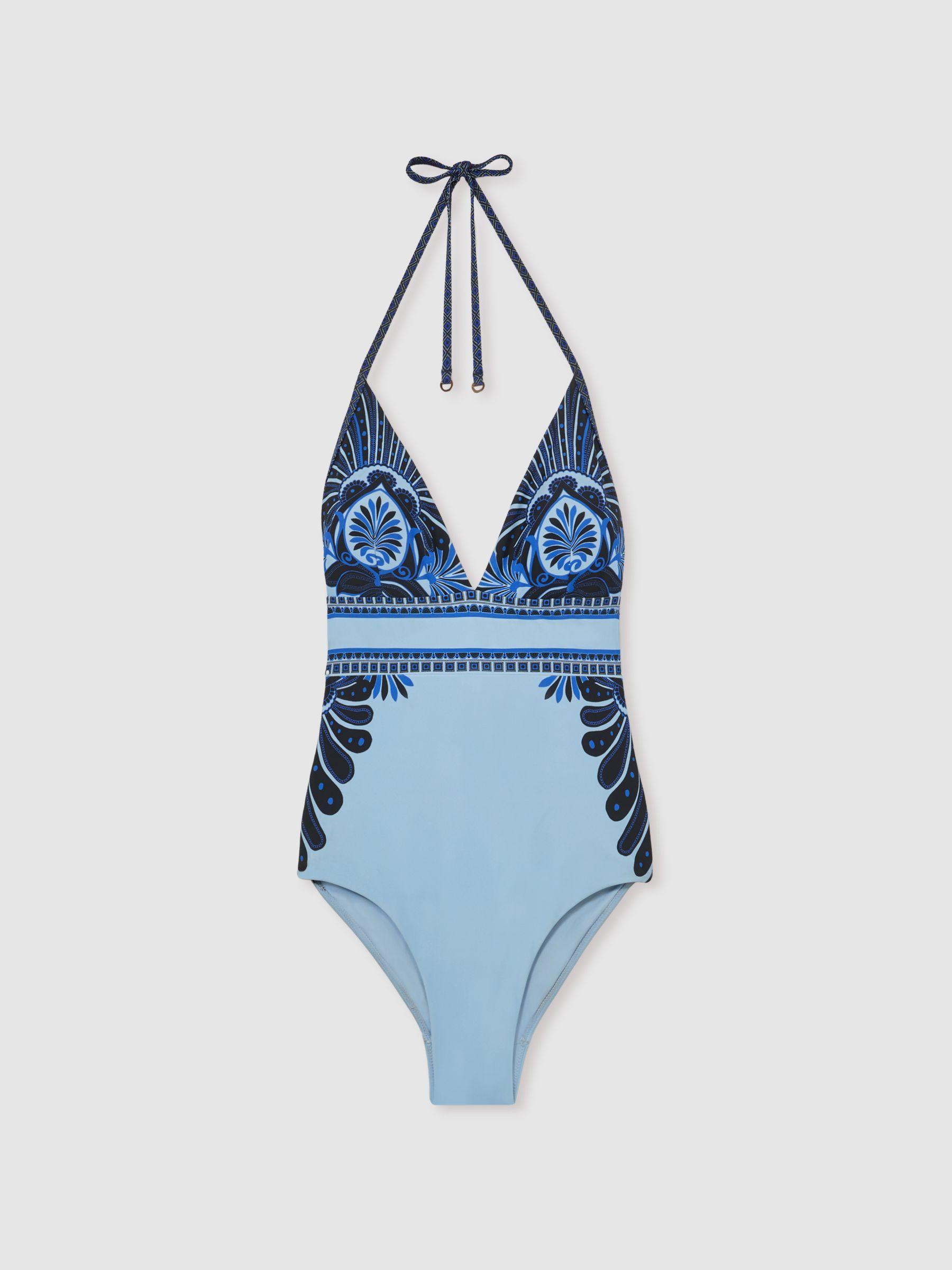 Halterneck Printed Swimsuit in Blue Product Image